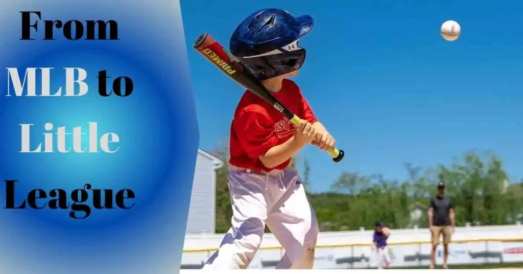 A young boy swings a baseball bat at a ball, illustrating the concept of how many players are on a baseball team across various levels