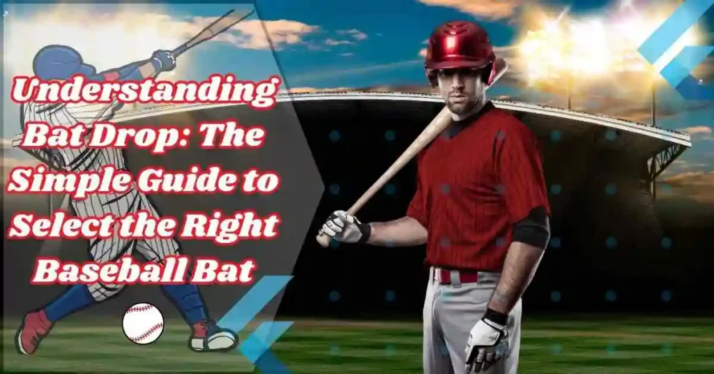 A baseball player in red holding a bat with text about selecting the right baseball bat, including the keyword bat drop.