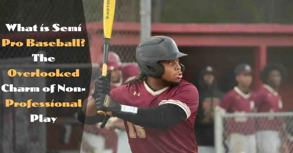 A semi-pro baseball player holding a bat on a field