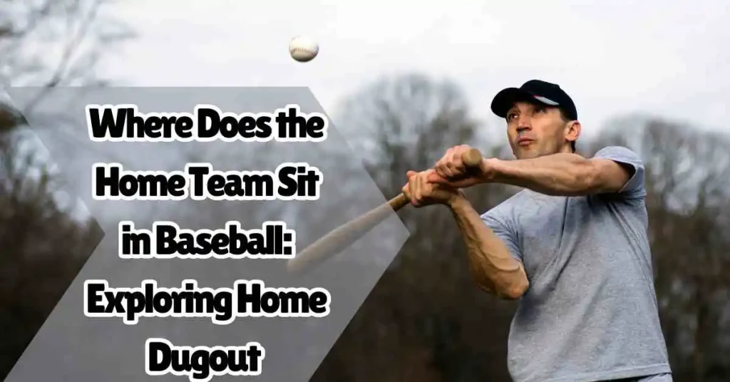 A man swinging a baseball bat at a ball during a game where does the home team sits in baseball