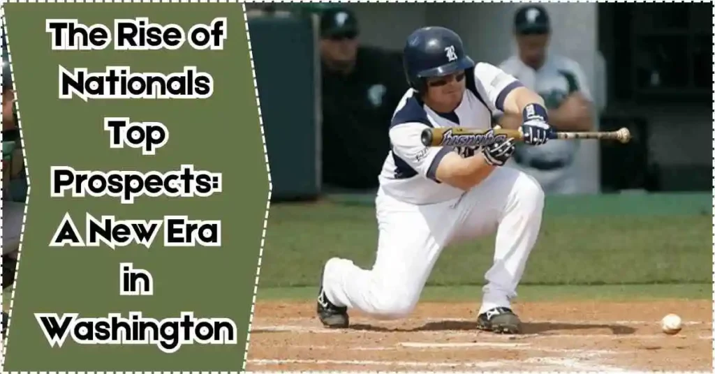 A Nationals top prospect baseball player swinging a bat at a ball during a game.