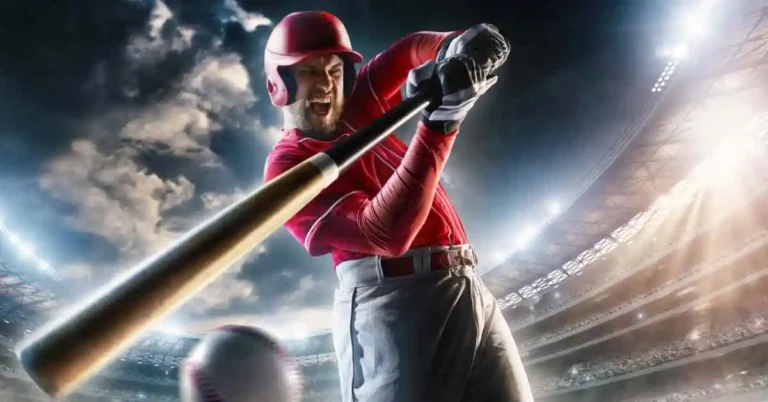 Baseball player holding a bat on top of a baseball field.