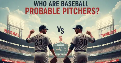 Who Are Baseball Probable Pitchers? A Detailed Outlook 1 Two baseball pitchers stand on a field, facing each other, with stats and team logos displayed in the background. Text reads, 'Who are Baseball Probable Pitchers?'
